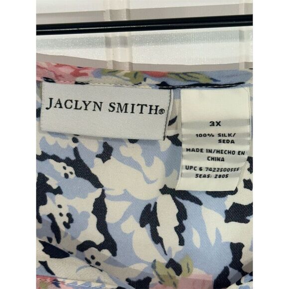 Jaclyn Smith 3X Blue Pink Floral Peasant Blouse 100% Silk Sheer Boho Romantic - Picture 7 of 7